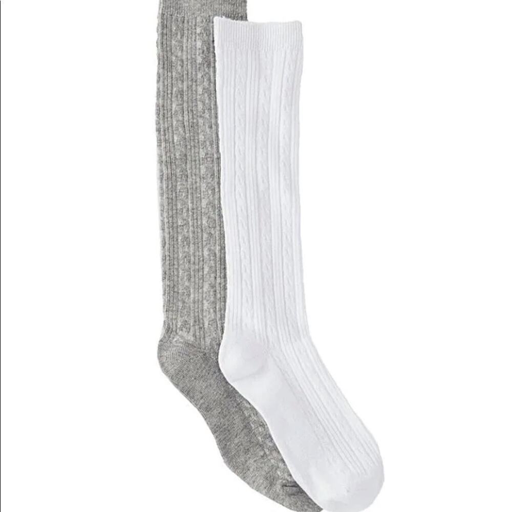 Copper Key Girls 2 Pack Cable Knit Knee High Socks Size 7 (Grey/White)